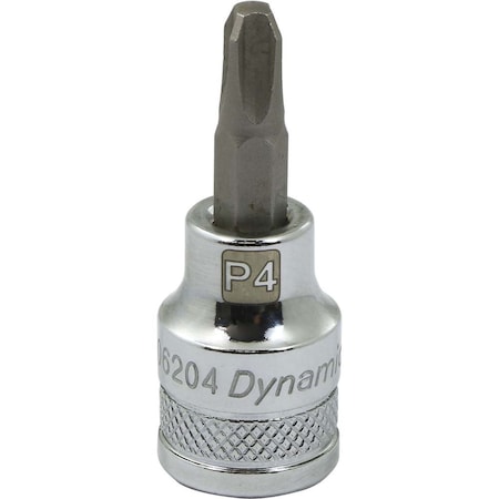 Dynamic Tools 3/8 Drive Phillips Head, Ph#4 Bit Std Length, Chrome Socket D006204